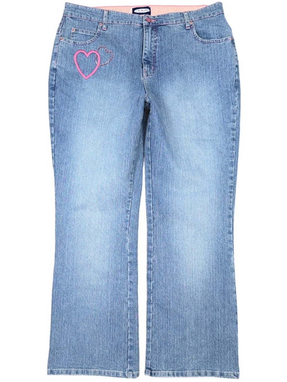 Vintage LA Blues Pink Rhinestone Embroidered Hearts Bootcut Jeans Women’s 18 Y2K